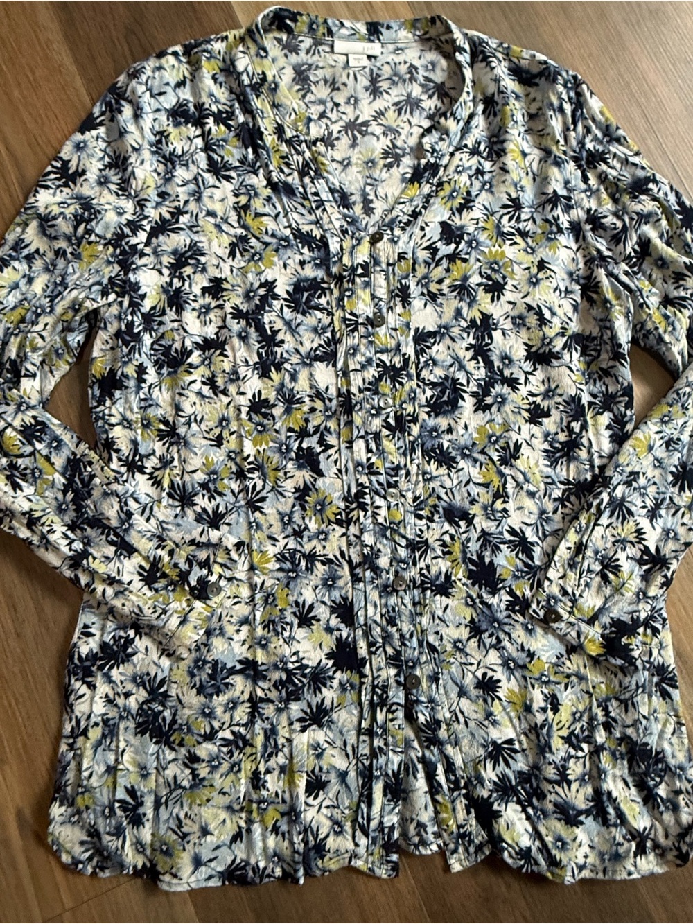 Jjill Floral Print Long Sleeve Blouse - Navy, White & Olive